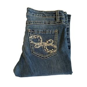 Nine West Jeans Date Night Fit Straight Leg Embellished Denim Blue 29/8